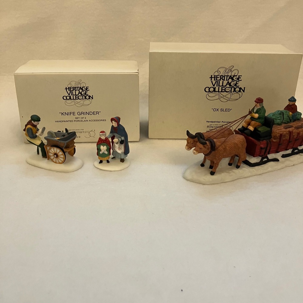 Dept 56 Heritage Village Collection Knife Grinder & Ox Sled Set 5649-9 5951-0